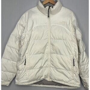 The North Face 700 Nuptse Goose Down Puffer Jacket Womens White Logo Extra Large